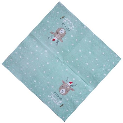 20 Servietten Frohes Fest - mit Rentier grün 33x33cm