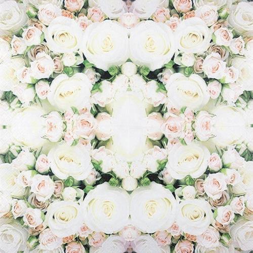 20 Servietten Romantic Roses - Weiße und rosa Rosen 33x33cm