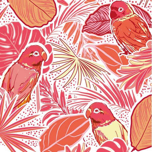 20 Servietten Parrot Paradise - Papageien im Paradies rot 33x33cm