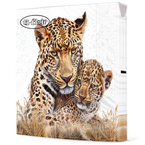 20 Servietten Leopard Mum & Cub - Leopardenmutter mit Kind 33x33cm