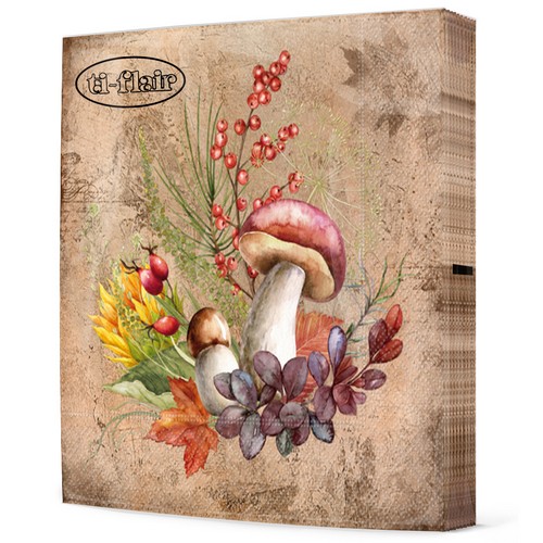 20 Servietten Joyeuse Composition d'Automne - Steinpilz und Herbstfrüchte 33x33cm