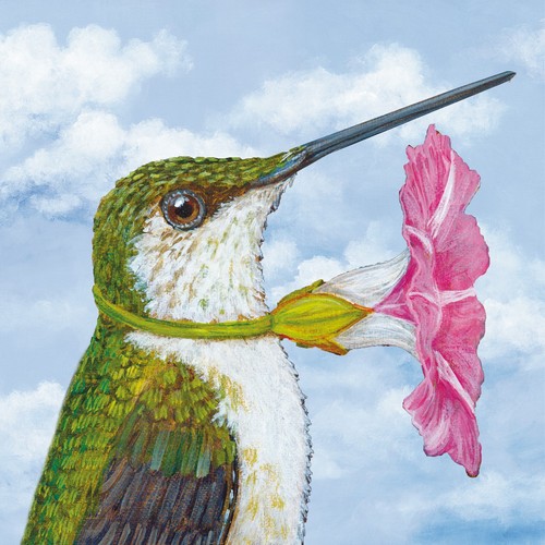 20 Servietten Lucinda - Kolibri an großer Blüte 33x33cm