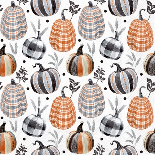 20 Servietten Pumpkin Checks grey - Gemusterte, graue Kürbisse 33x33cm