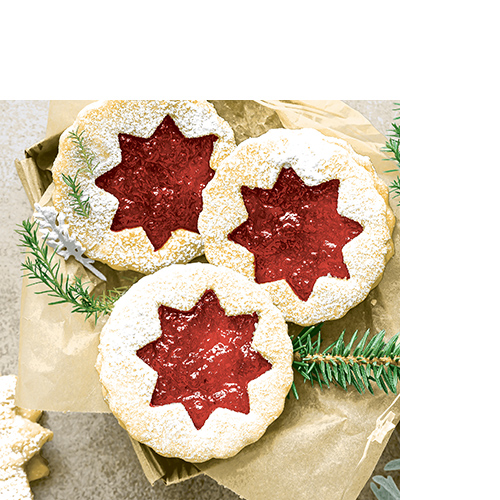 20 kleine Cocktailservietten Frosty Cookies - Weihnachtsplätzchen verschenken 25x25cm