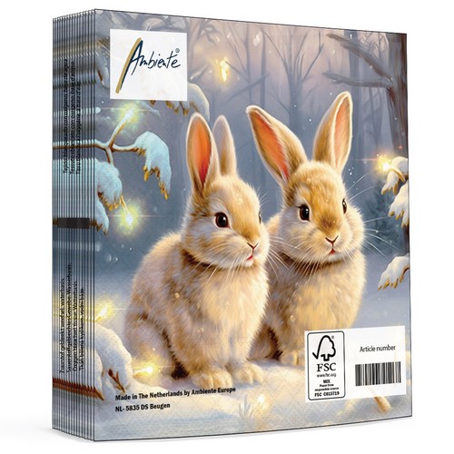 20 Servietten Welcome Winter - Hasenpaar im Winterwald 33x33cm