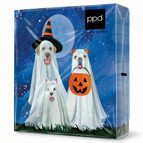20 Servietten Trick or Dog Treat - Halloween-Hunde als Gespenster 33x33cm