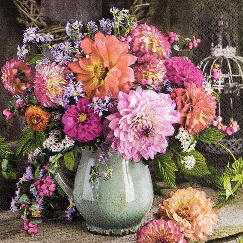 20 Servietten Bunch of Dahlia - Dahlien in Blumenvase 33x33cm