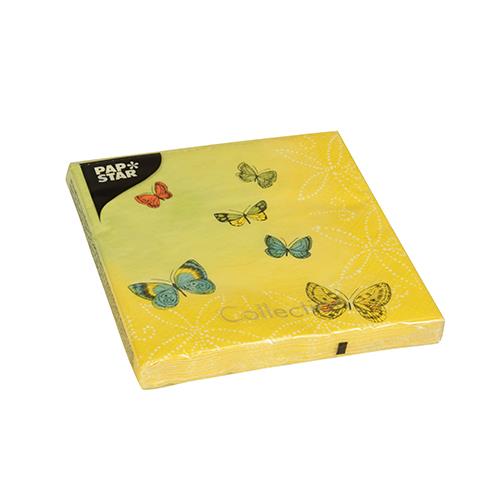 20 Servietten Papillons - Schmetterlinge auf gelb 33x33cm