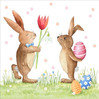 20 Servietten Ostergeschenk - Hasen mit Zeit für Geschenke 33x33cm