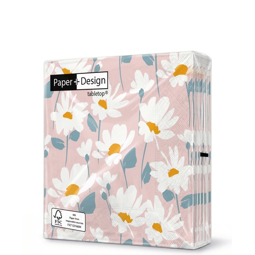 20 kleine Cocktailservietten Daisy bloom - Stilisierte Margeritenblüten 25x25cm