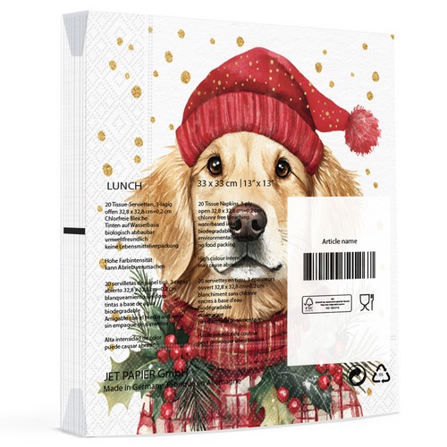 20 Servietten Simon - Hund mit Winter-Outfit 33x33cm
