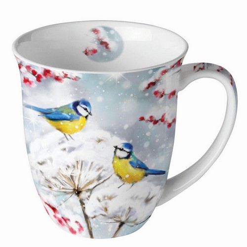 Tasse aus Porzellan Birds in the Snow - Blaumeisen in verschneiter Natur 0,4L, Höhe 10,5cm