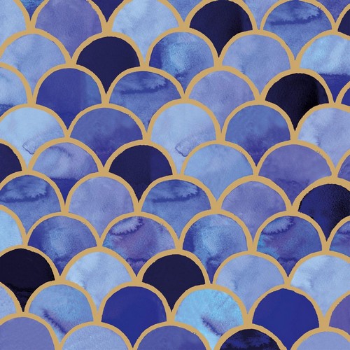 20 Servietten Art Deco aqua - Goldene Bögen blau 33x33cm