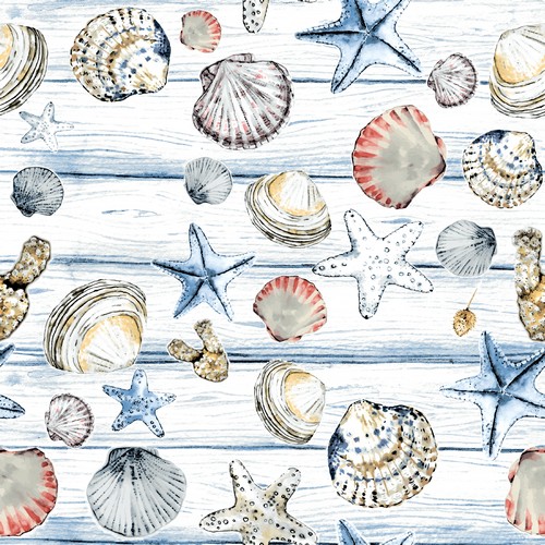 20 Servietten Beach Shells - Strandmuscheln auf Holz 33x33cm