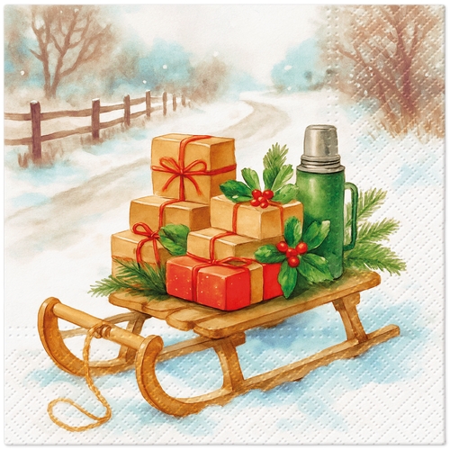 20 Servietten Holly Trail - Schlitten voller Geschenke 33x33cm
