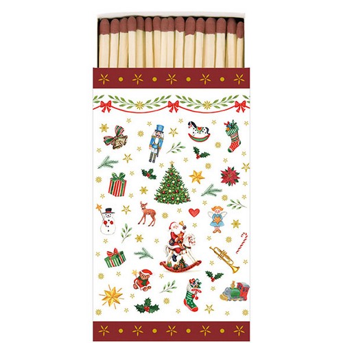 Kaminhölzer 45er Box Ornaments all over red - Kleine Weihnachtssymbole rot 11x6,3cm