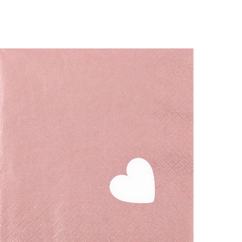 20 Cocktailservietten Punched Heart Perl Effect antique rose - altrosa mit ausgestanztem Herz 25x25cm