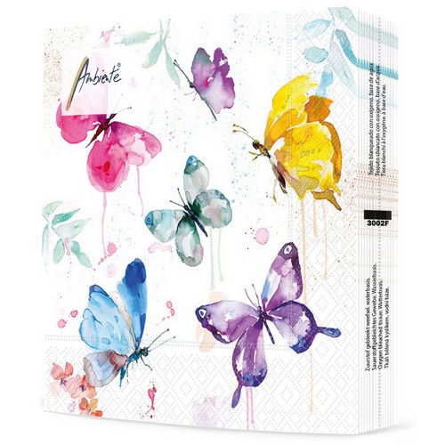 20 Servietten Butterfly Collection white - In Farben gemalte Schmetterlinge 33x33cm