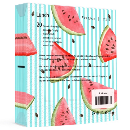 20 Servietten Melon lines - Melonen auf Streifen 33x33cm