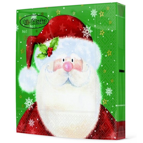 20 Servietten Saint Nick green - Lustiger Weihnachtsmann auf grün 33x33cm