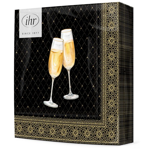 20 Servietten Golden Drinks black gold - Gläser zum Anstoßen auf schwarz  33x33cm