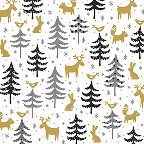 20 Servietten Forest Friends sw-gold - Goldene Tiere im schwarzen Wald 33x33cm