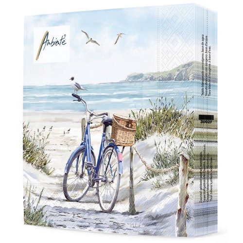 20 Servietten Bike at the Beach - Fahrrad mit Korb am Strand 33x33cm