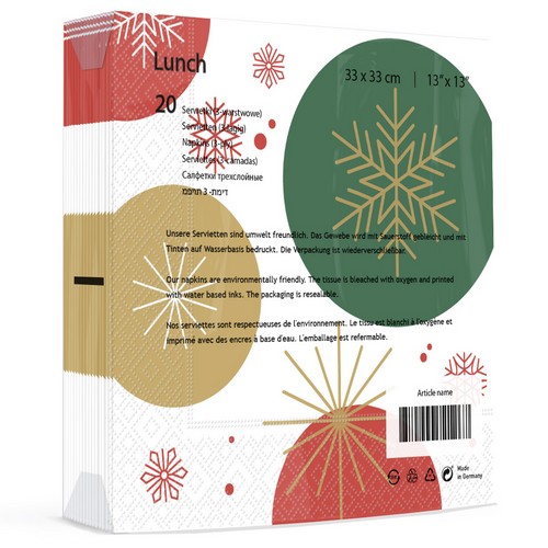 20 Servietten Joyful Pattern - Wintermuster mit Schneeflocken 33x33cm