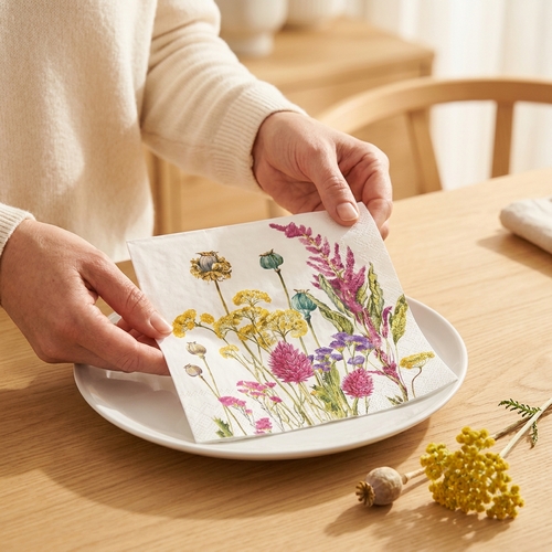 20 Servietten Evergreen - Bunte Naturwiese mit Gräser 33x33cm