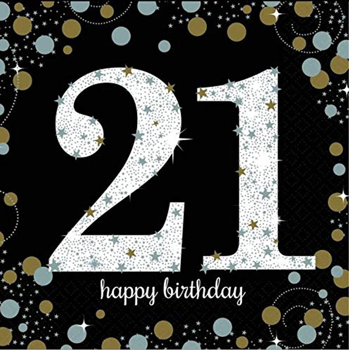16 Servietten 21 Sparkling Celebrations silver & gold - 21. Geburtstag mit Glitzer silber 33x33cm