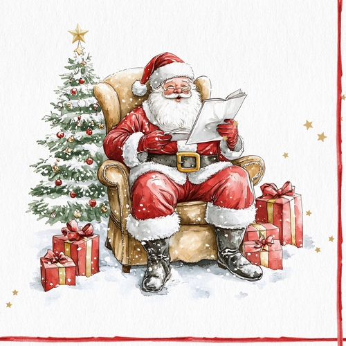 20 Servietten Santa reads Wish Lists - Weihnachtsmann liest vom Zettel 33x33cm