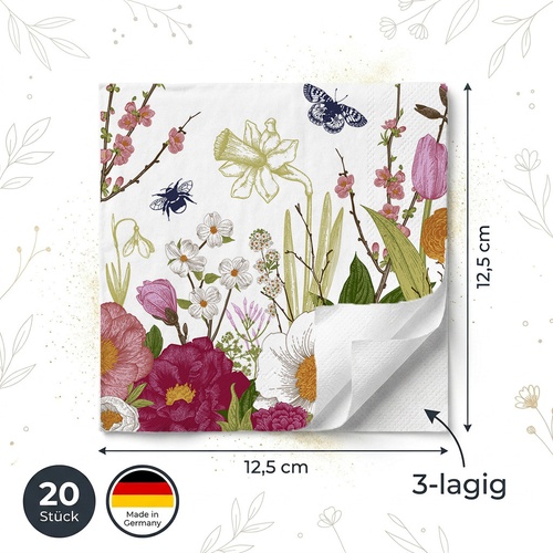 20 kleine Cocktailservietten Spring Moment - Wiese voller Blumenvielfalt 25x25cm