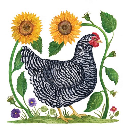 20 Servietten Heavenly Hen - Henne an Sonnenblumen 33x33cm