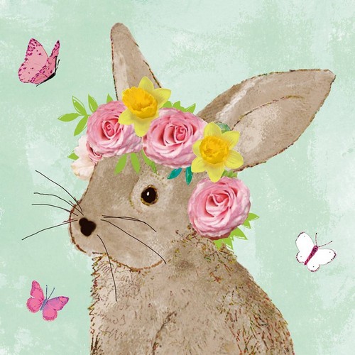20 Servietten Easter Beauty green - Hase mit Rosenschmuck grün 33x33cm