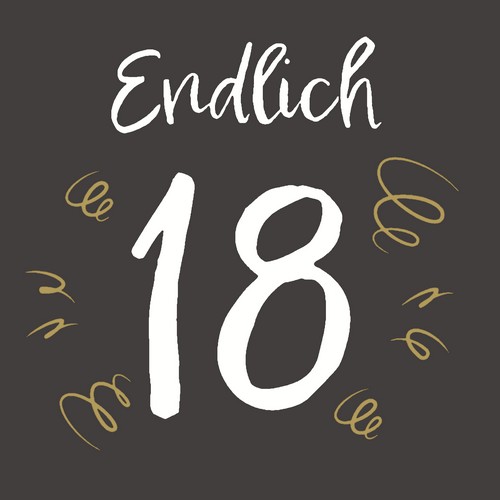 20 Servietten 18th Birthday - Endlich 18 auf schwarz 33x33cm