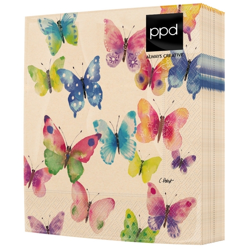 20 Servietten aus Recycling-Papier Butterfly Phantasy - Bunte Schmetterlinge 33x33cm