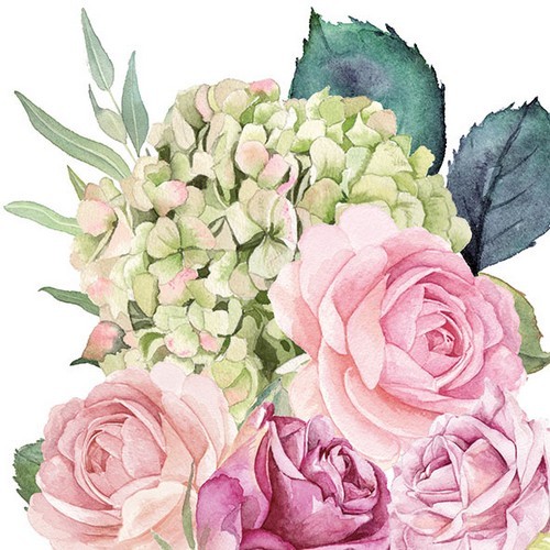 20 Servietten Rose Garden - Rosengarten & Hortensien 33x33cm
