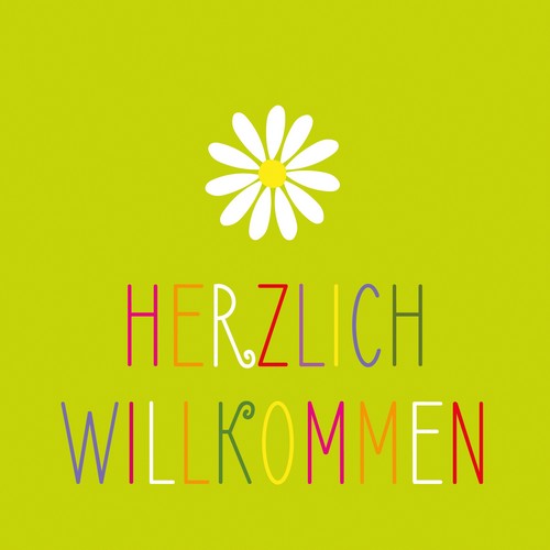 20 Servietten Herzlich - Herzlich Willkommen mit Blüte 33x33cm