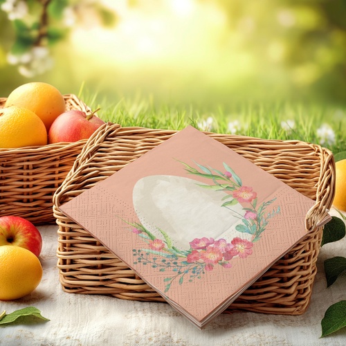 20 kleine Cocktailservietten Misty Easter - Hasenpaar an Blüten 25x25cm
