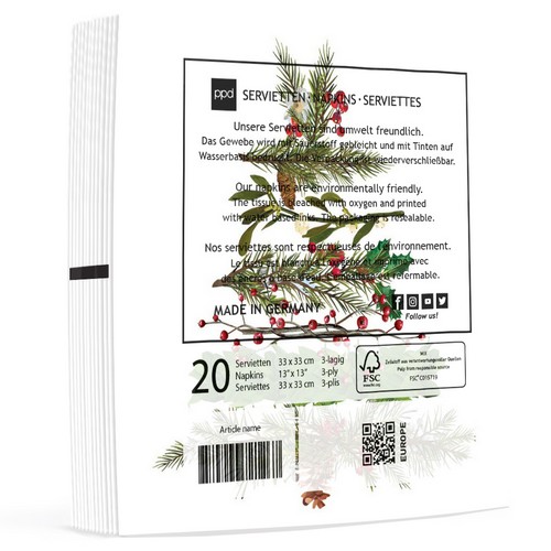20 Servietten Christmas Arbor - Zweige zum Tannenbaum gelegt 33x33cm