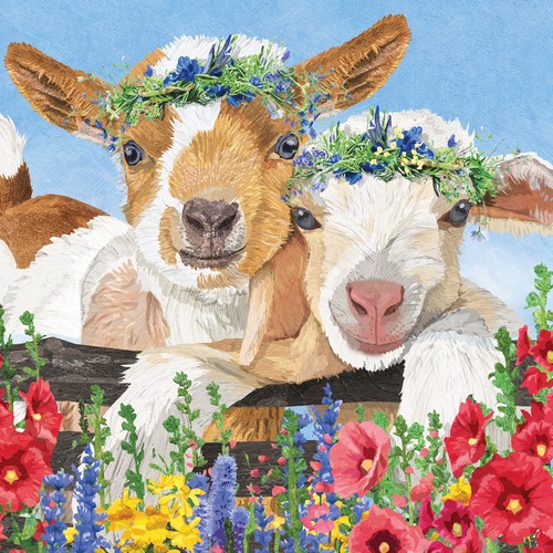 20 Servietten Gary & Gracie - Schafe am Blumenzaun 33x33cm