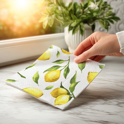 20 kleine Cocktailservietten Citrus - Zitronen 25x25cm