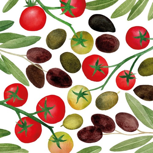 20 Servietten Olives & Tomatoes - Tomaten und Oliven 33x33cm