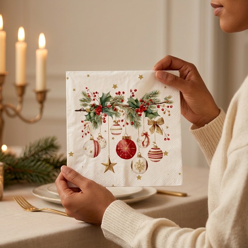20 Servietten Branche Festive - Zauberhafte Weihnachtskugeln 33x33cm