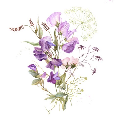 20 Servietten Gentle Summer Bouquet - Zarte Wicken und Gräser 33x33cm