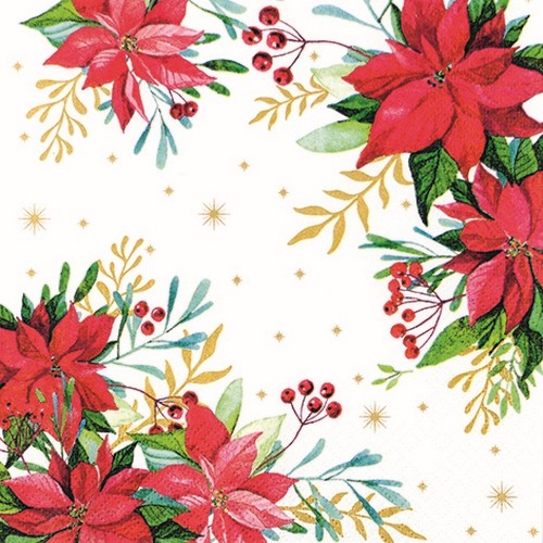 20 Servietten Traditional Poinsettia white - Weihnachtsstern nach Tradition weiß 33x33cm