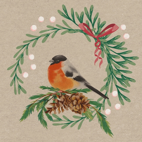 20 Servietten aus Recycling-Papier Joyful bird - Vogel im zarten Kranz 33x33cm