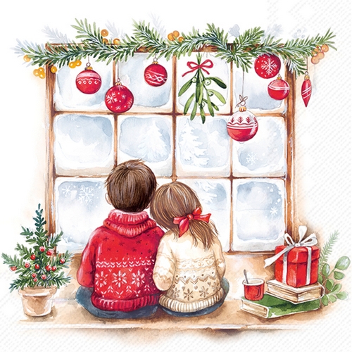 20 Servietten Looking for Christmas - Kinder am Weihnachtsfenster 33x33cm