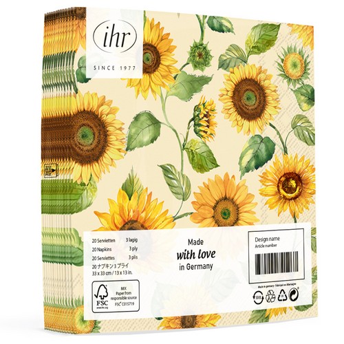 20 Servietten Golden Hour cream - Sonnenblumen überall 33x33cm