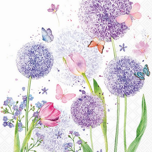 20 Servietten Flower Beauty - Lila Löwenzahn 33x33cm